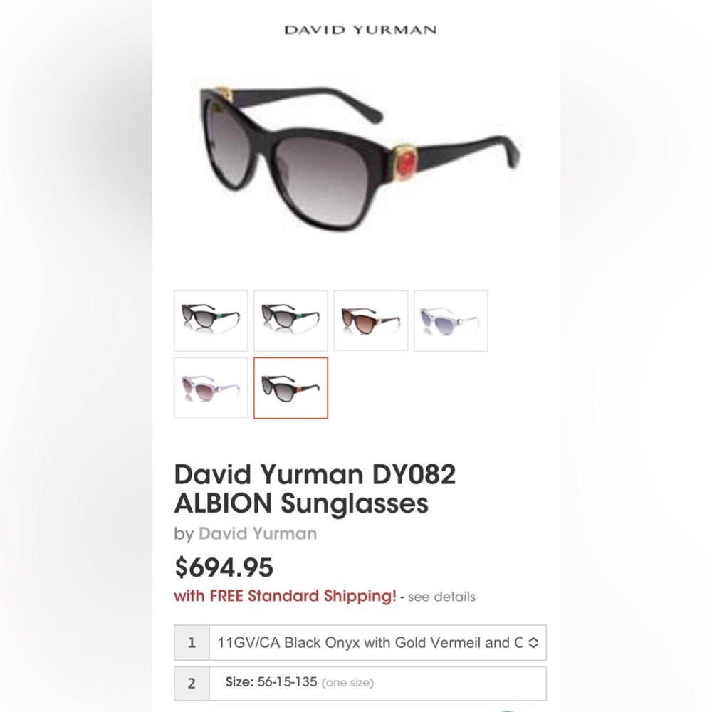 David Yurman Black Sunglasses with Red Accents - original case not included - Picture 3 of 15